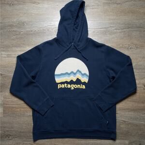 Patagonia P-6 Logo Uprisal Pullover Hooded Sweatshirt Men's XL Navy Blue
